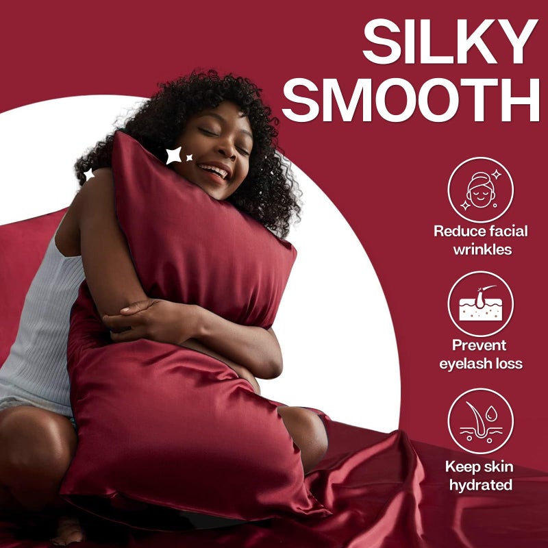 MR&HM Satin Pillowcase for Hair and Skin, Silk Satin Pillowcase 2 Pack, Standard Size Pillow Cases Set of 2, Silky Pillow Cover with Envelope Closure (20x26, Burgundy) - Image 4
